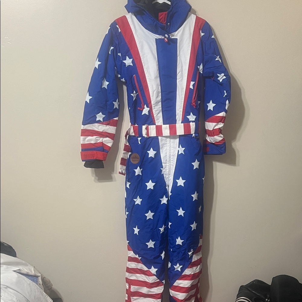 Tipsy Elves Red White & Blue Stars Ski One-Piece Jacket